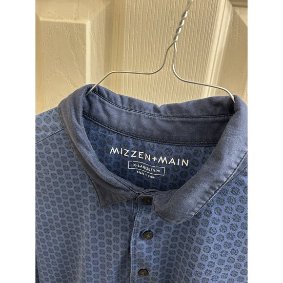 Mizzen + Main Shirt Mens XL Blue Polo Geometric Trim Fit Short Sleeve Golf - Picture 5 of 8